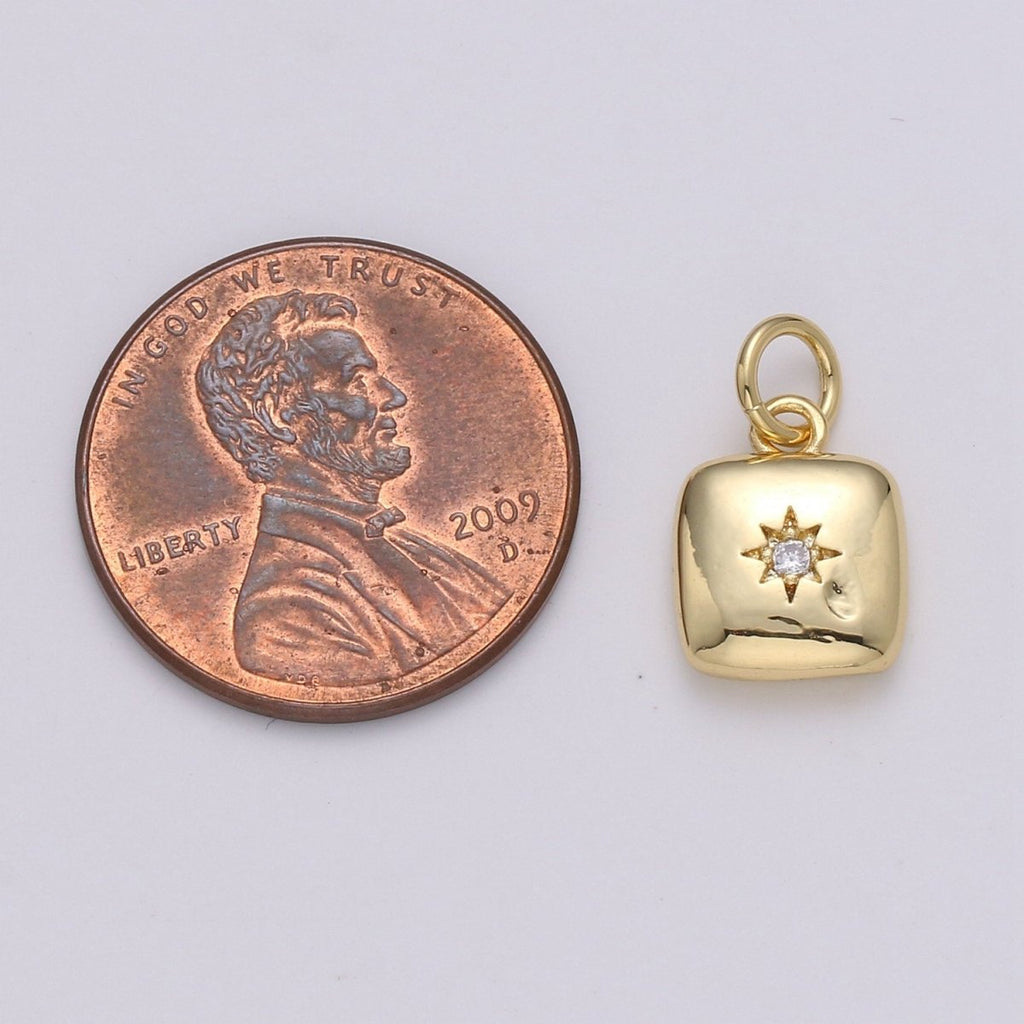 Dainty 14k Gold plated North Star Charm Cubic Zirconia Square Pendant in Gold micro Pave CZ North Star Pendant Jewelry Making D-431 D-432