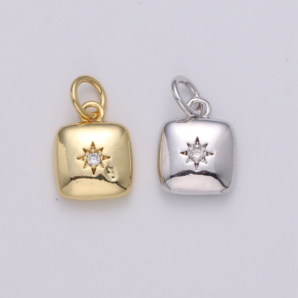 Dainty 14k Gold plated North Star Charm Cubic Zirconia Square Pendant in Gold micro Pave CZ North Star Pendant Jewelry Making D-431 D-432