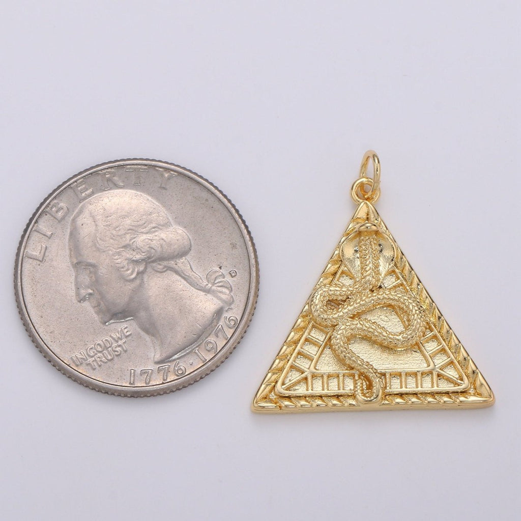 Dainty 14K Gold plated Pyramid Charm, Snake pendant, Serpent Charm Egyptian Jewelry Supply D-319 - DLUXCA