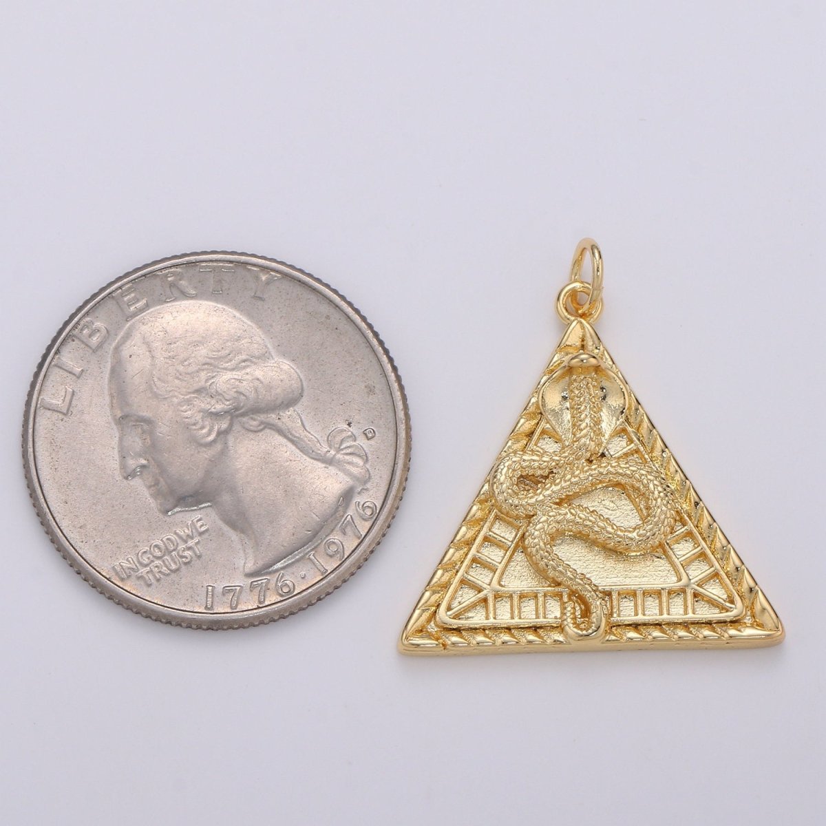 Dainty 14K Gold plated Pyramid Charm, Snake pendant, Serpent Charm Egyptian Jewelry Supply D-319 - DLUXCA