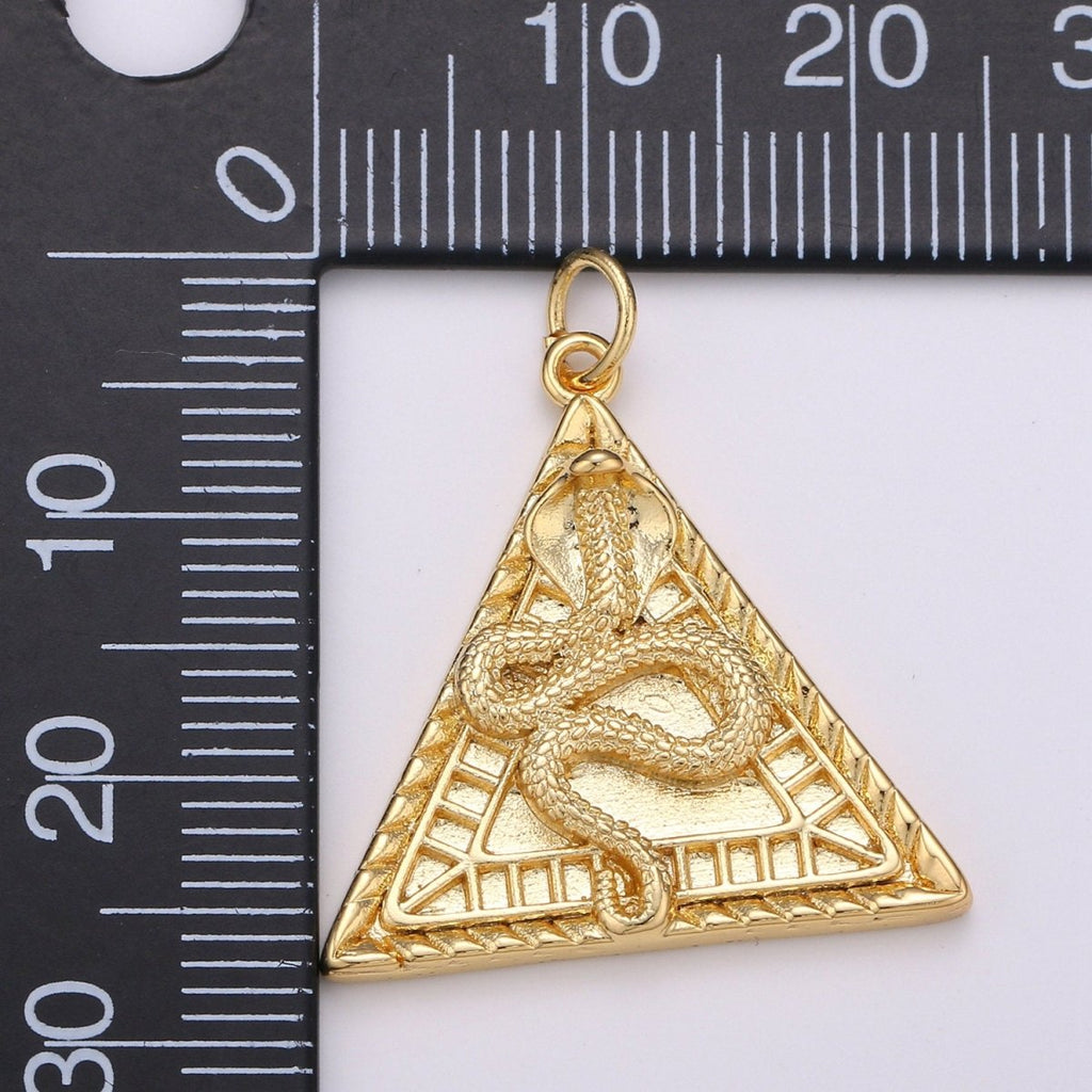 Dainty 14K Gold plated Pyramid Charm, Snake pendant, Serpent Charm Egyptian Jewelry Supply D-319 - DLUXCA