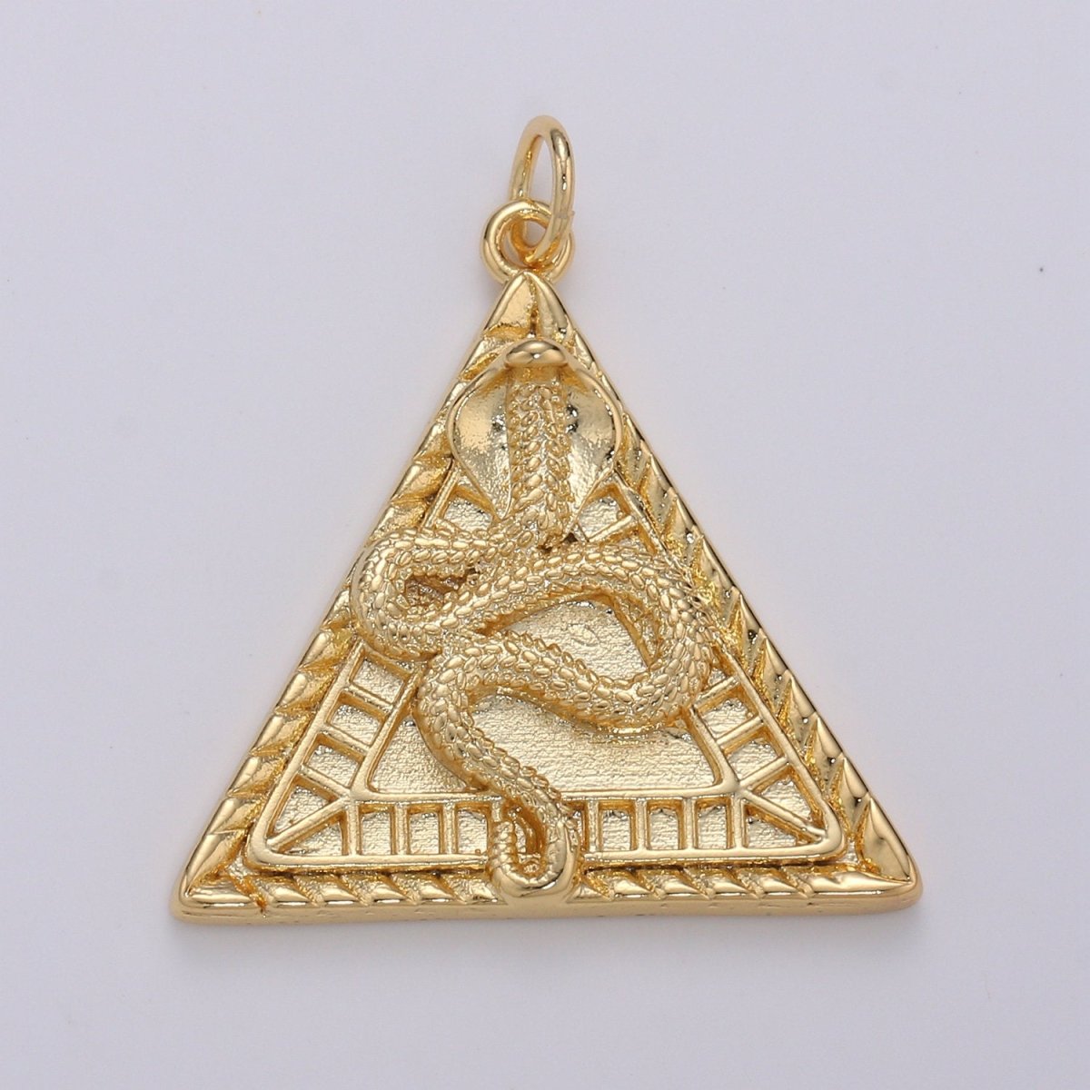Dainty 14K Gold plated Pyramid Charm, Snake pendant, Serpent Charm Egyptian Jewelry Supply D-319 - DLUXCA