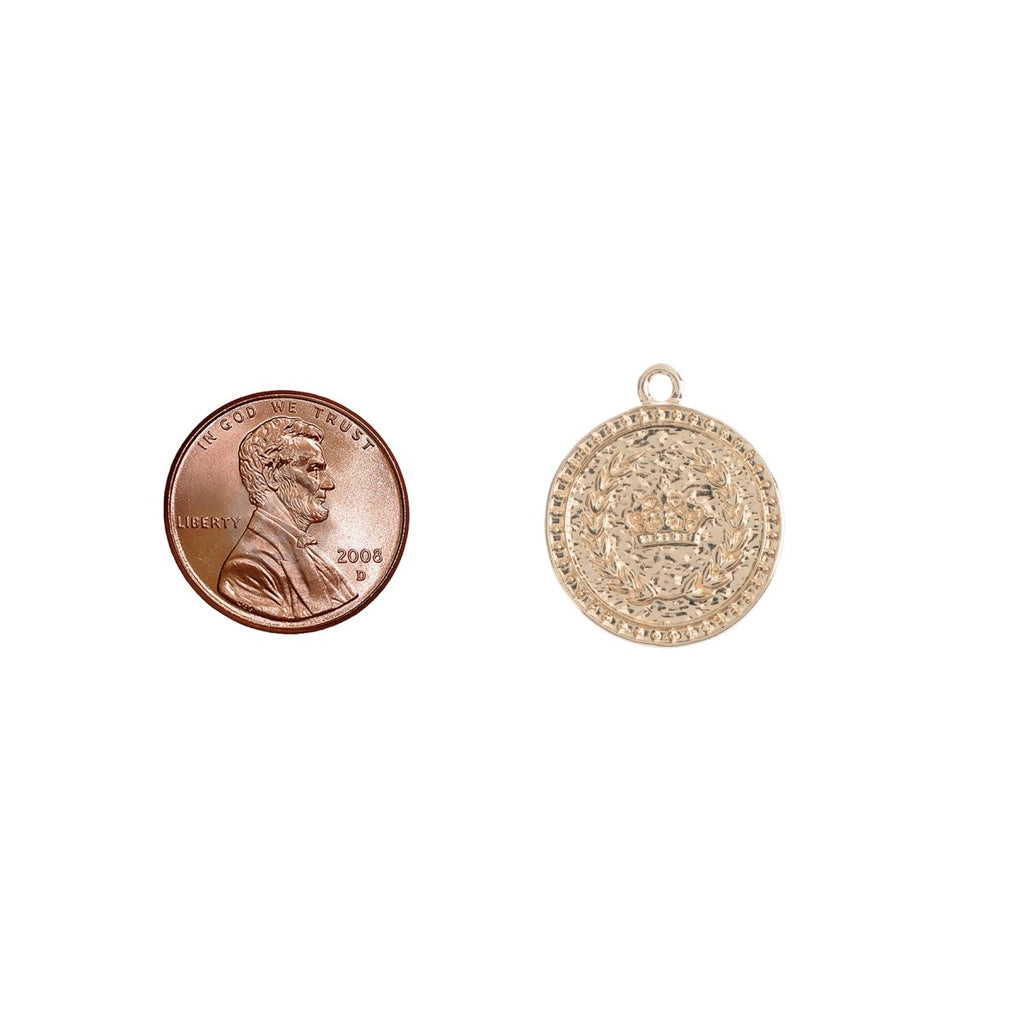 Dainty 14k Gold plated Rustic Crown Coin Charm Vintage Medallion for Bracelet Necklace Pendant Earring Findings for Jewelry Making C-239 - DLUXCA