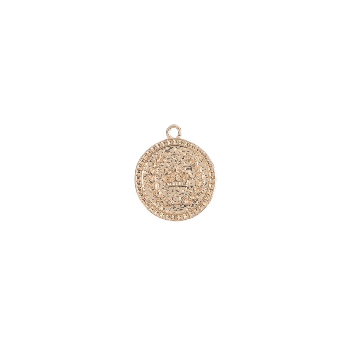 Dainty 14k Gold plated Rustic Crown Coin Charm Vintage Medallion for Bracelet Necklace Pendant Earring Findings for Jewelry Making C-239 - DLUXCA
