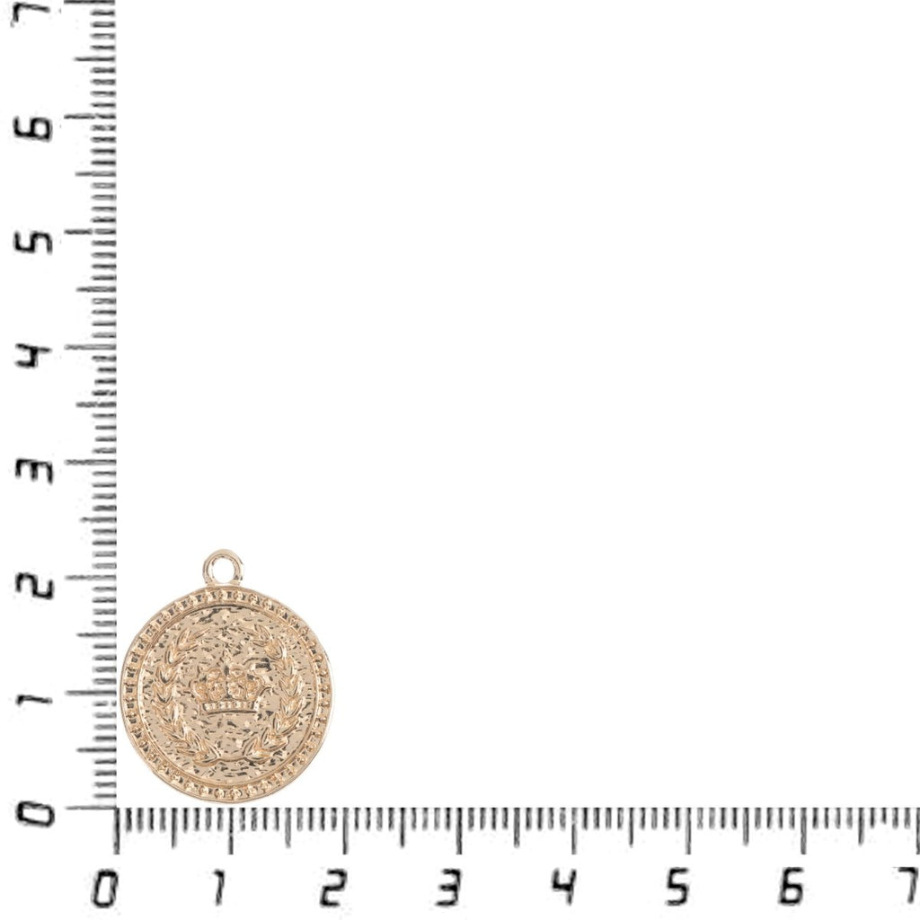 Dainty 14k Gold plated Rustic Crown Coin Charm Vintage Medallion for Bracelet Necklace Pendant Earring Findings for Jewelry Making C-239 - DLUXCA