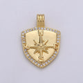 Dainty 14k Gold plated Shield Charm, Cz Shield pendant, Micro Pave Compass Pendant Protection Jewelry Supply I-933 - DLUXCA