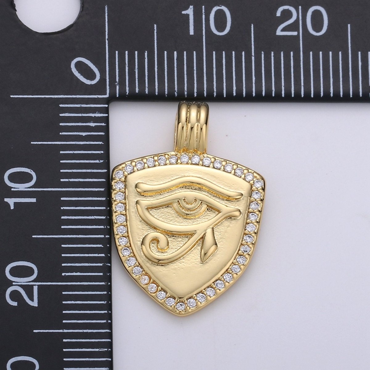 Dainty 14k Gold plated Shield Charm, Cz Shield pendant, Micro Pave Eye Of Ra Pendant Protection Jewelry Supply I-926 - DLUXCA