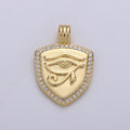 Dainty 14k Gold plated Shield Charm, Cz Shield pendant, Micro Pave Eye Of Ra Pendant Protection Jewelry Supply I-926 - DLUXCA