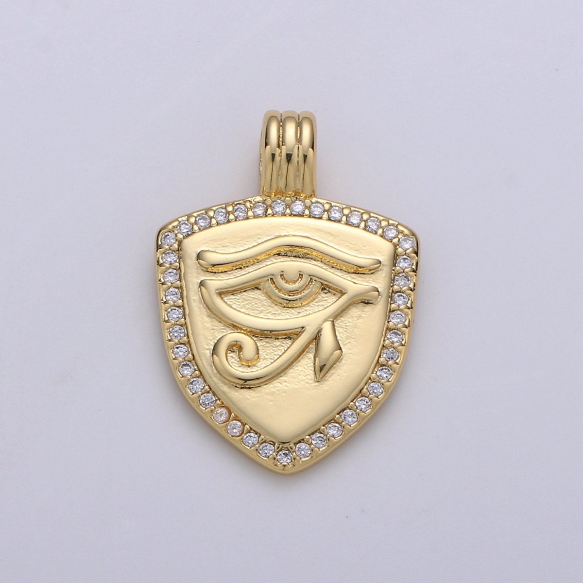 Dainty 14k Gold plated Shield Charm, Cz Shield pendant, Micro Pave Eye Of Ra Pendant Protection Jewelry Supply I-926 - DLUXCA