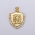 Dainty 14k Gold plated Shield Charm, Cz Shield pendant, Micro Pave Gold Dragon Pendant Protection Jewelry Supply I-925 - DLUXCA