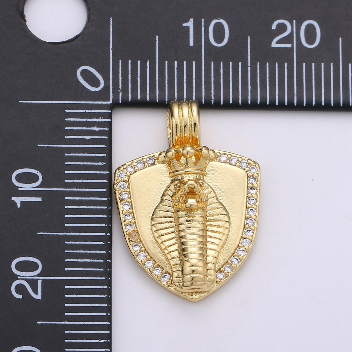 Dainty 14k Gold plated Shield Charm, Cz Shield pendant, Micro Pave King Cobra Pendant Protection Jewelry Supply I-927 - DLUXCA