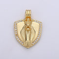 Dainty 14k Gold plated Shield Charm, Cz Shield pendant, Micro Pave King Cobra Pendant Protection Jewelry Supply I-927 - DLUXCA