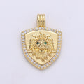 Dainty 14k Gold plated Shield Charm, Cz Shield pendant, Micro Pave Lion Pendant Protection Jewelry Supply I-928 - DLUXCA