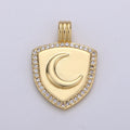 Dainty 14k Gold plated Shield Charm, Cz Shield pendant, Micro Pave Moon Pendant Protection Jewelry Supply I-934 - DLUXCA