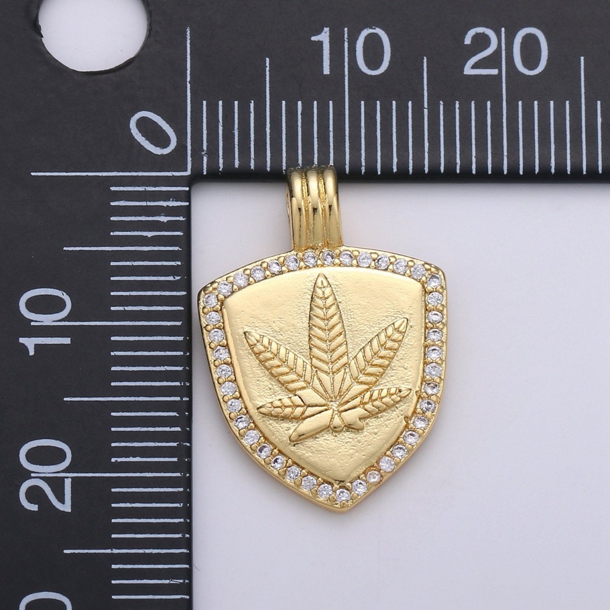 Dainty 14k Gold plated Shield Charm, Cz Shield pendant, Micro Pave Weed Pendant Protection Jewelry Supply I-931 - DLUXCA