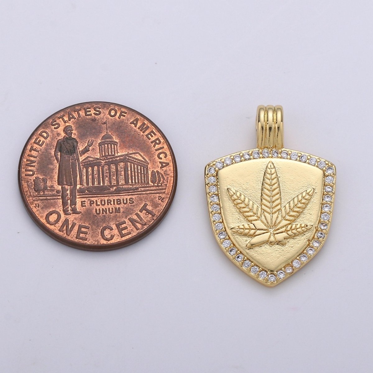 Dainty 14k Gold plated Shield Charm, Cz Shield pendant, Micro Pave Weed Pendant Protection Jewelry Supply I-931 - DLUXCA