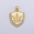 Dainty 14k Gold plated Shield Charm, Cz Shield pendant, Micro Pave Weed Pendant Protection Jewelry Supply I-931 - DLUXCA