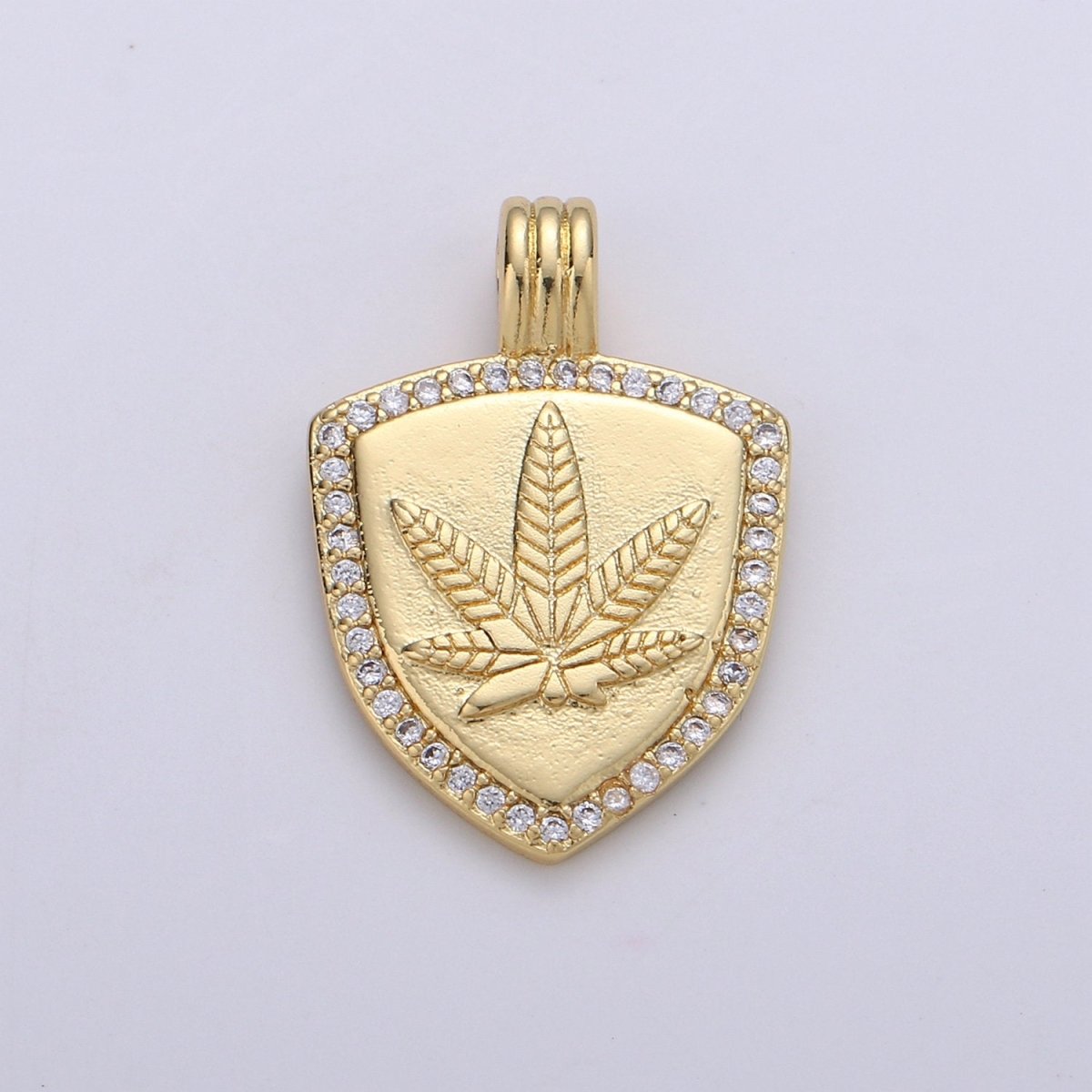 Dainty 14k Gold plated Shield Charm, Cz Shield pendant, Micro Pave Weed Pendant Protection Jewelry Supply I-931 - DLUXCA
