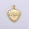 Dainty 14k Gold plated Shield Charm, Cz Shield pendant, Micro Pave Wing Pendant Protection Jewelry Supply I-930 - DLUXCA
