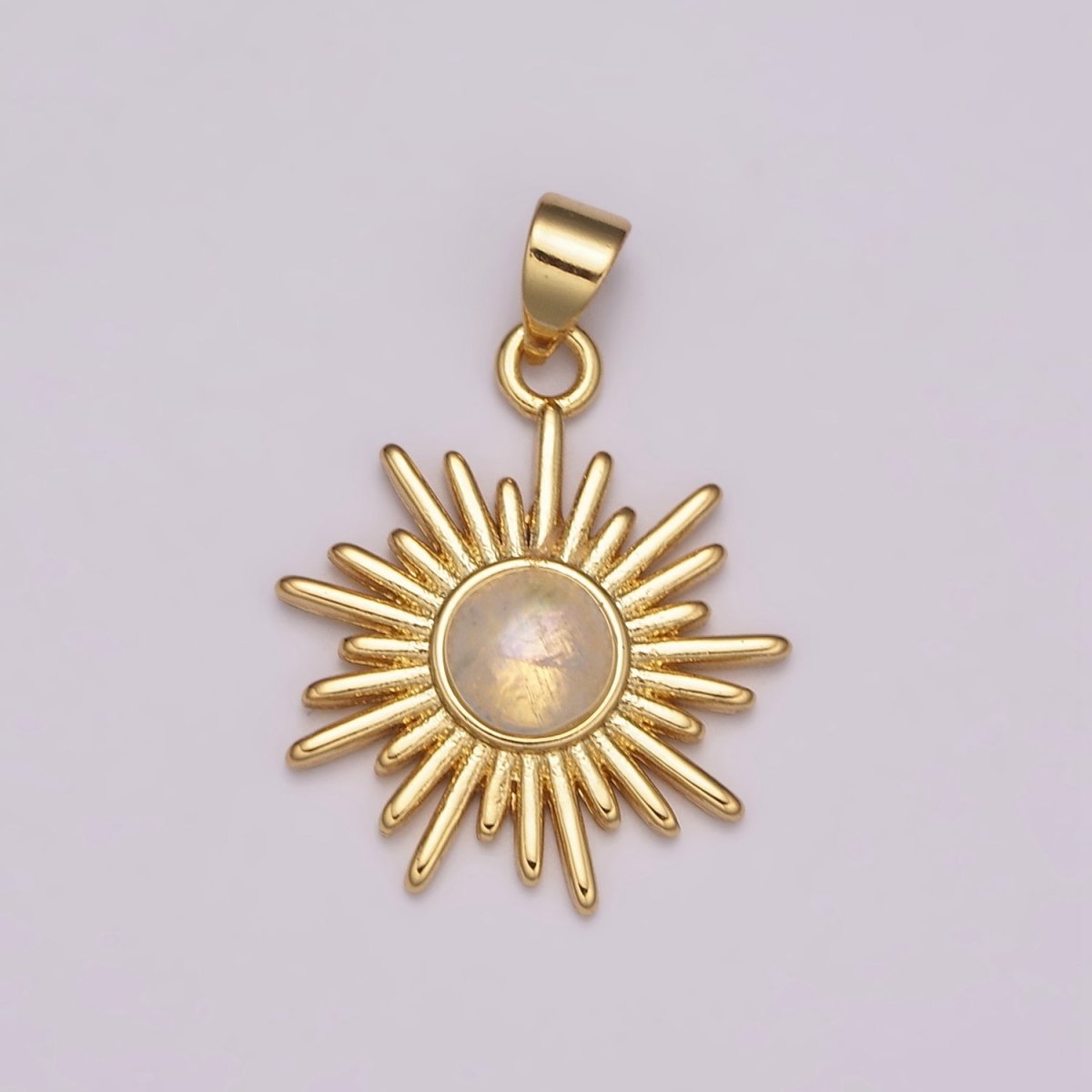 Dainty 14k Gold plated Sun Burst Charm Moonstone Round SunBurst Medallion Pendant Gold Sun Celestial Jewelry N-1452 - DLUXCA