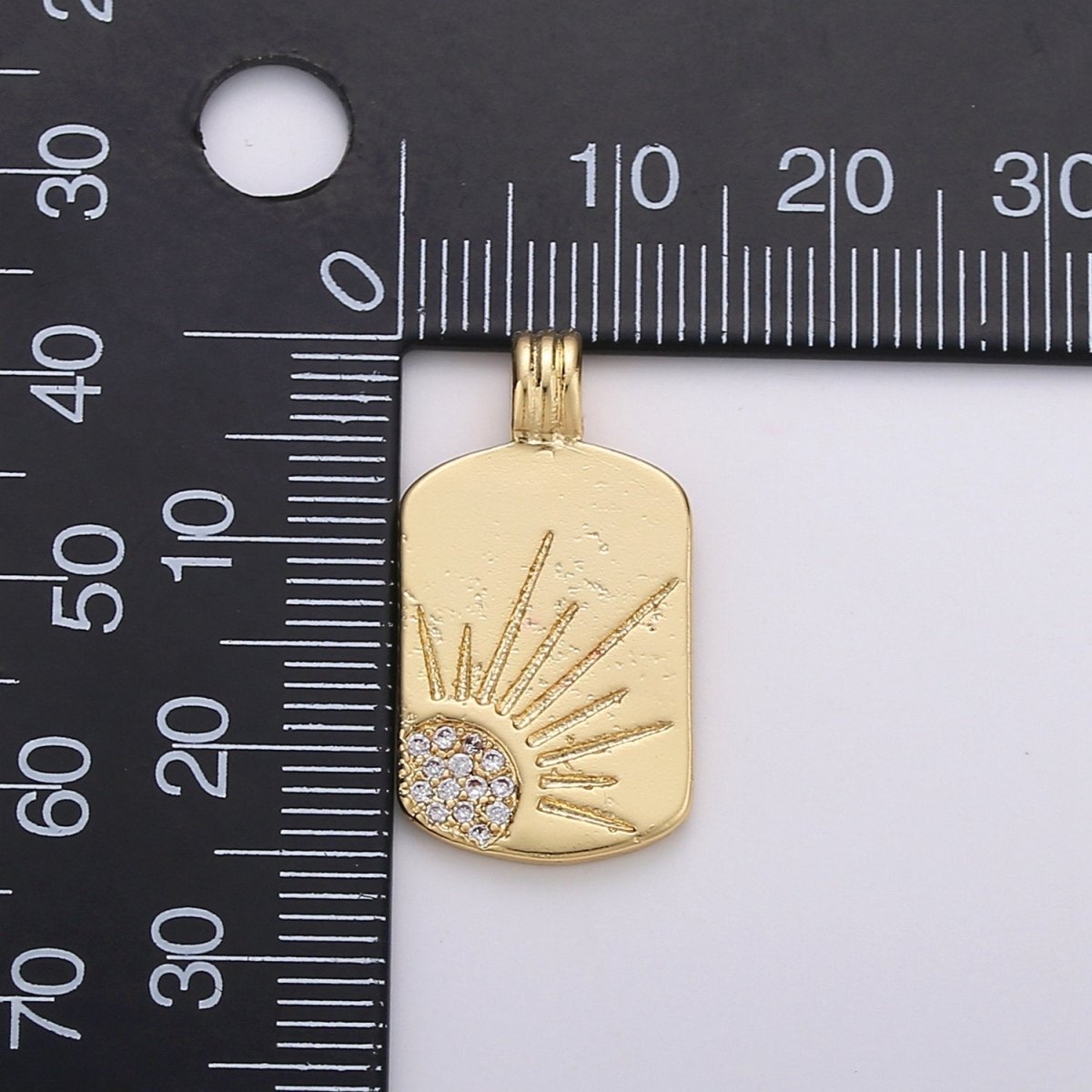 Dainty 14k Gold plated Tag Pendant Sunrise Charm - Gold Sun Charm, Cubic Sun rays pendant, Celstial Jewelry for Necklace Component Supply I-706 - DLUXCA
