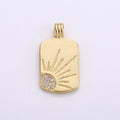 Dainty 14k Gold plated Tag Pendant Sunrise Charm - Gold Sun Charm, Cubic Sun rays pendant, Celstial Jewelry for Necklace Component Supply I-706 - DLUXCA