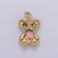 Dainty 14k Gold plated Teddy Bear Charm with Pink / Green Ribbon Mini Bear Pendant for Bracelet Necklace Earring C-206 C-212 - DLUXCA