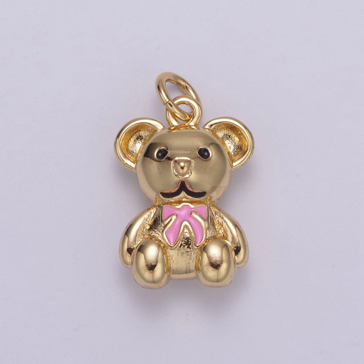 Dainty 14k Gold plated Teddy Bear Charm with Pink / Green Ribbon Mini Bear Pendant for Bracelet Necklace Earring C-206 C-212 - DLUXCA