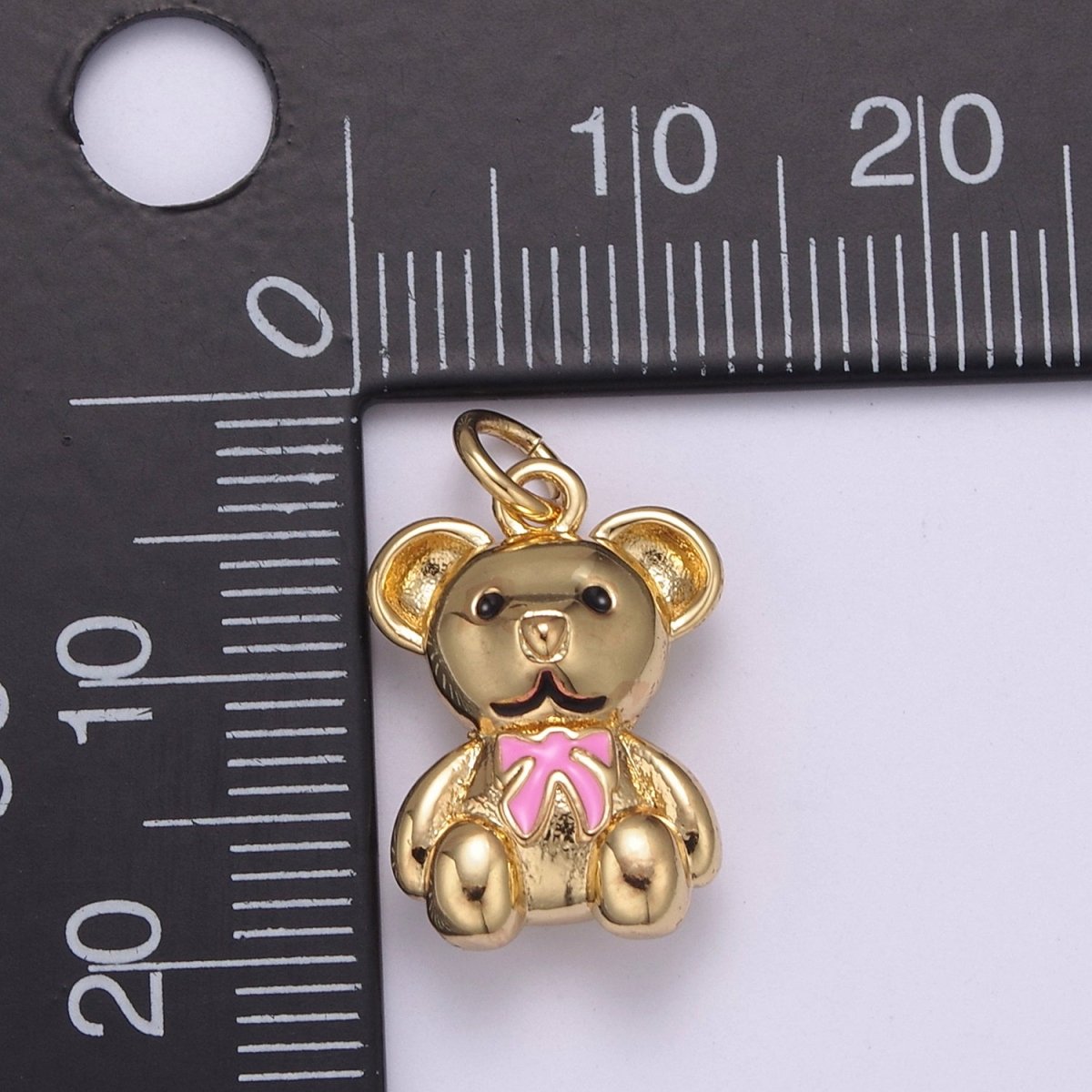 Dainty 14k Gold plated Teddy Bear Charm with Pink / Green Ribbon Mini Bear Pendant for Bracelet Necklace Earring C-206 C-212 - DLUXCA