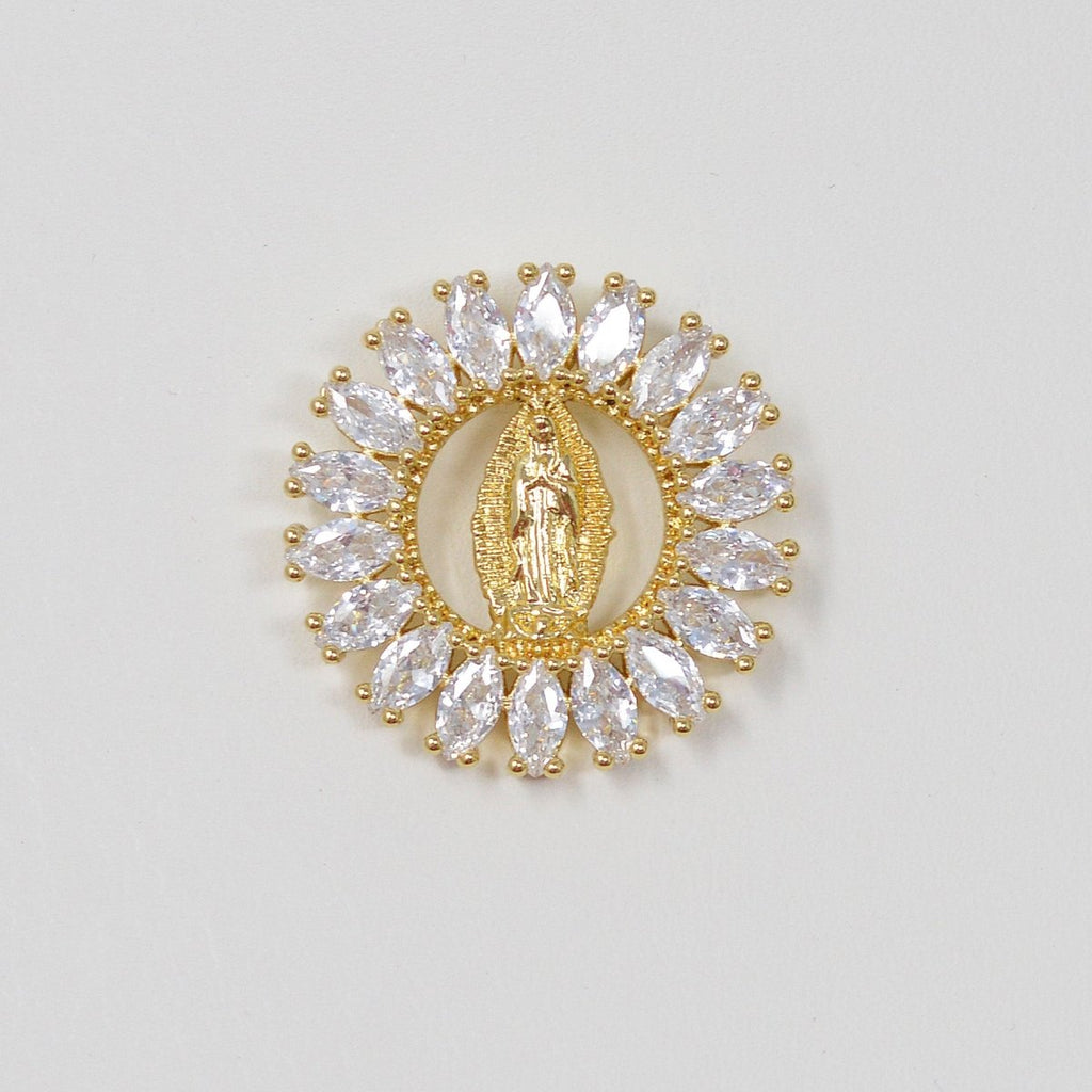 Dainty 14k Gold plated Virgin Mary Pendant Necklace marquise Lady of Guadalupe Medallion for Religious Jewelry H-895 - DLUXCA