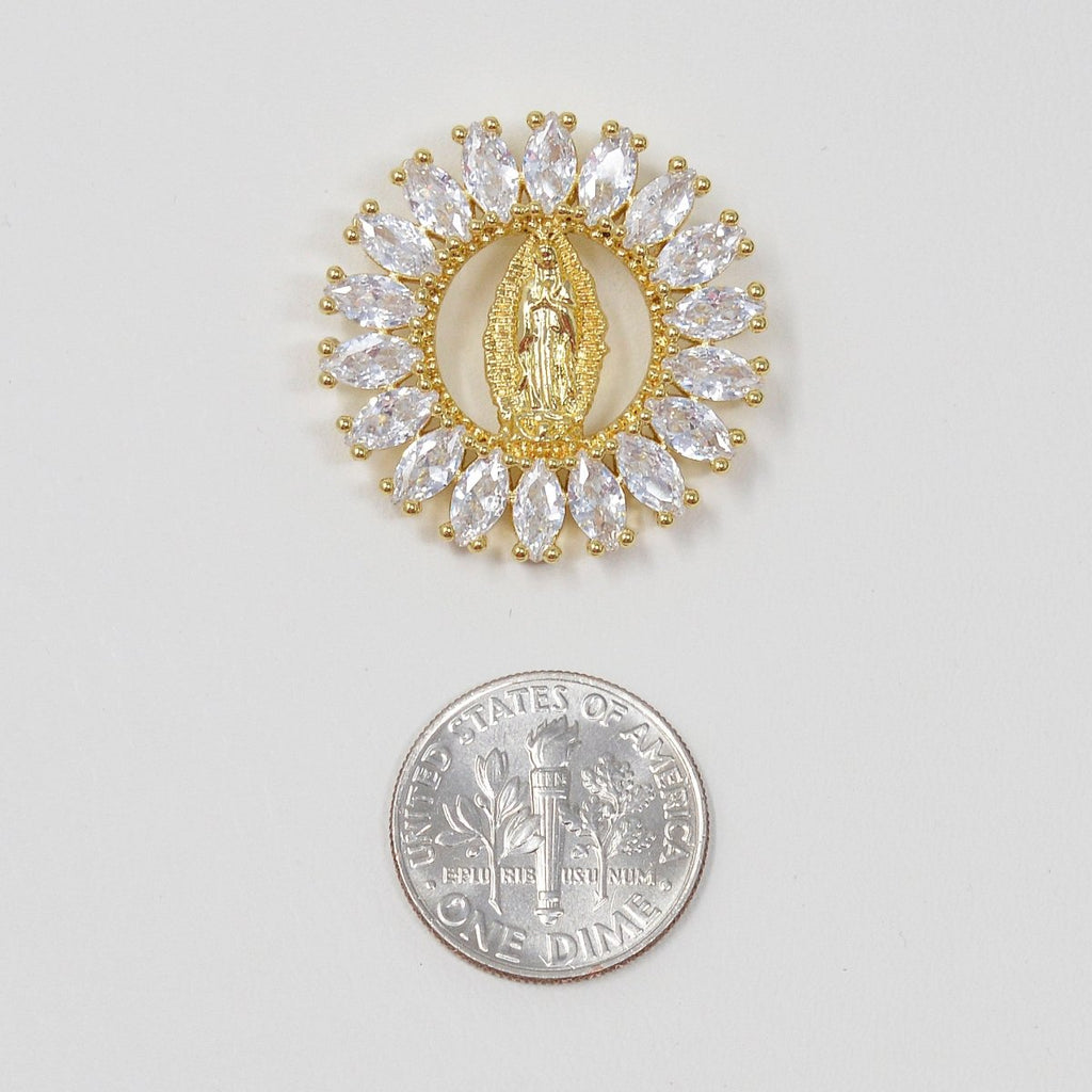 Dainty 14k Gold plated Virgin Mary Pendant Necklace marquise Lady of Guadalupe Medallion for Religious Jewelry H-895 - DLUXCA