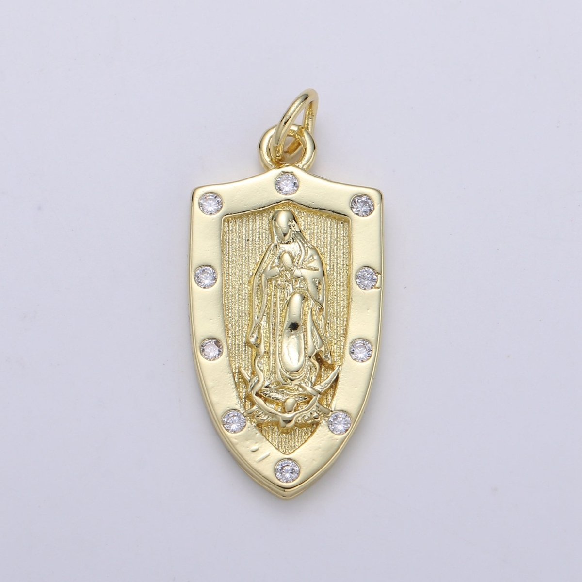 Dainty 14K Gold plated Virgin Mother Mary Charm Antique Style Vintage lady guadalupe Pendant Gold Shield Medallion Charm Reliigous Jewelry,E-108 - DLUXCA