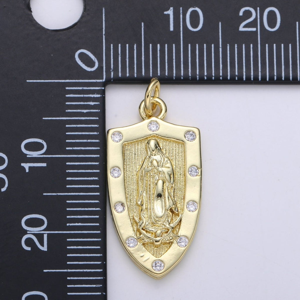 Dainty 14K Gold plated Virgin Mother Mary Charm Antique Style Vintage lady guadalupe Pendant Gold Shield Medallion Charm Reliigous Jewelry,E-108 - DLUXCA
