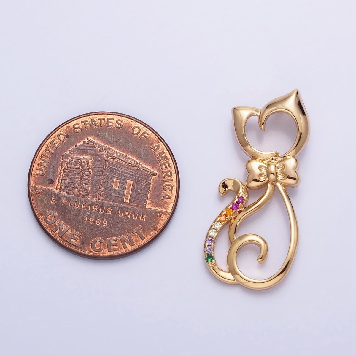 Dainty 16K Gold plated Cat Pendant Micro Pave Silver Kitty Charm AA305 AA306 - DLUXCA