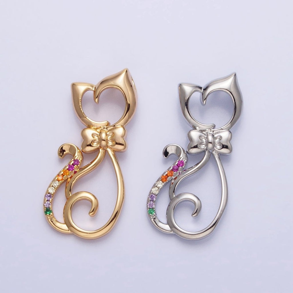 Dainty 16K Gold plated Cat Pendant Micro Pave Silver Kitty Charm AA305 AA306 - DLUXCA