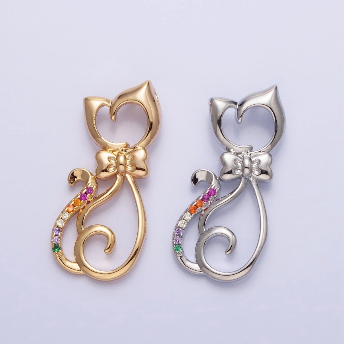 Dainty 16K Gold plated Cat Pendant Micro Pave Silver Kitty Charm AA305 AA306 - DLUXCA