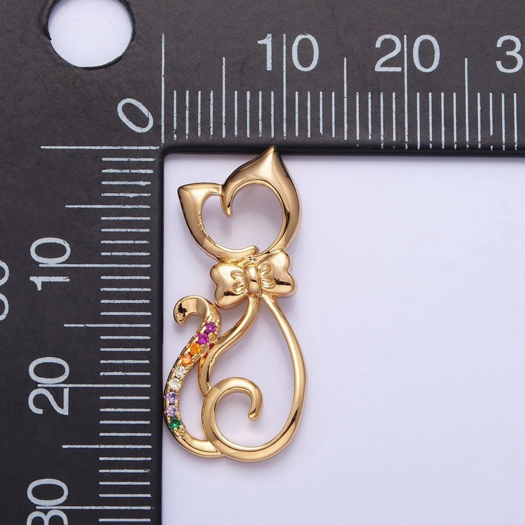 Dainty 16K Gold plated Cat Pendant Micro Pave Silver Kitty Charm AA305 AA306 - DLUXCA