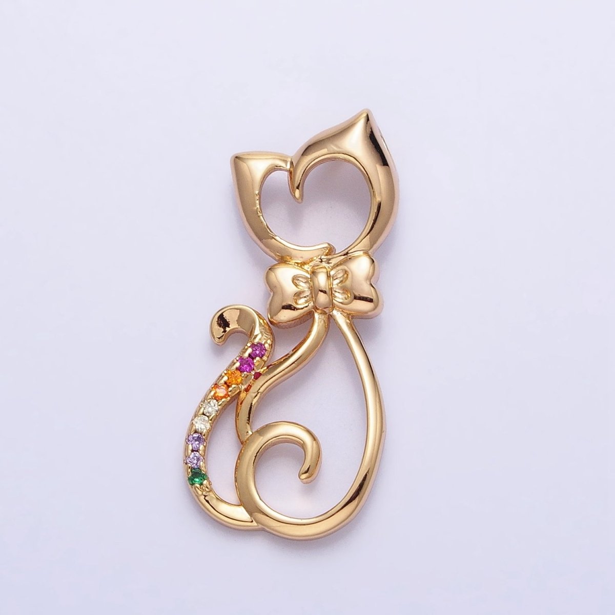 Dainty 16K Gold plated Cat Pendant Micro Pave Silver Kitty Charm AA305 AA306 - DLUXCA