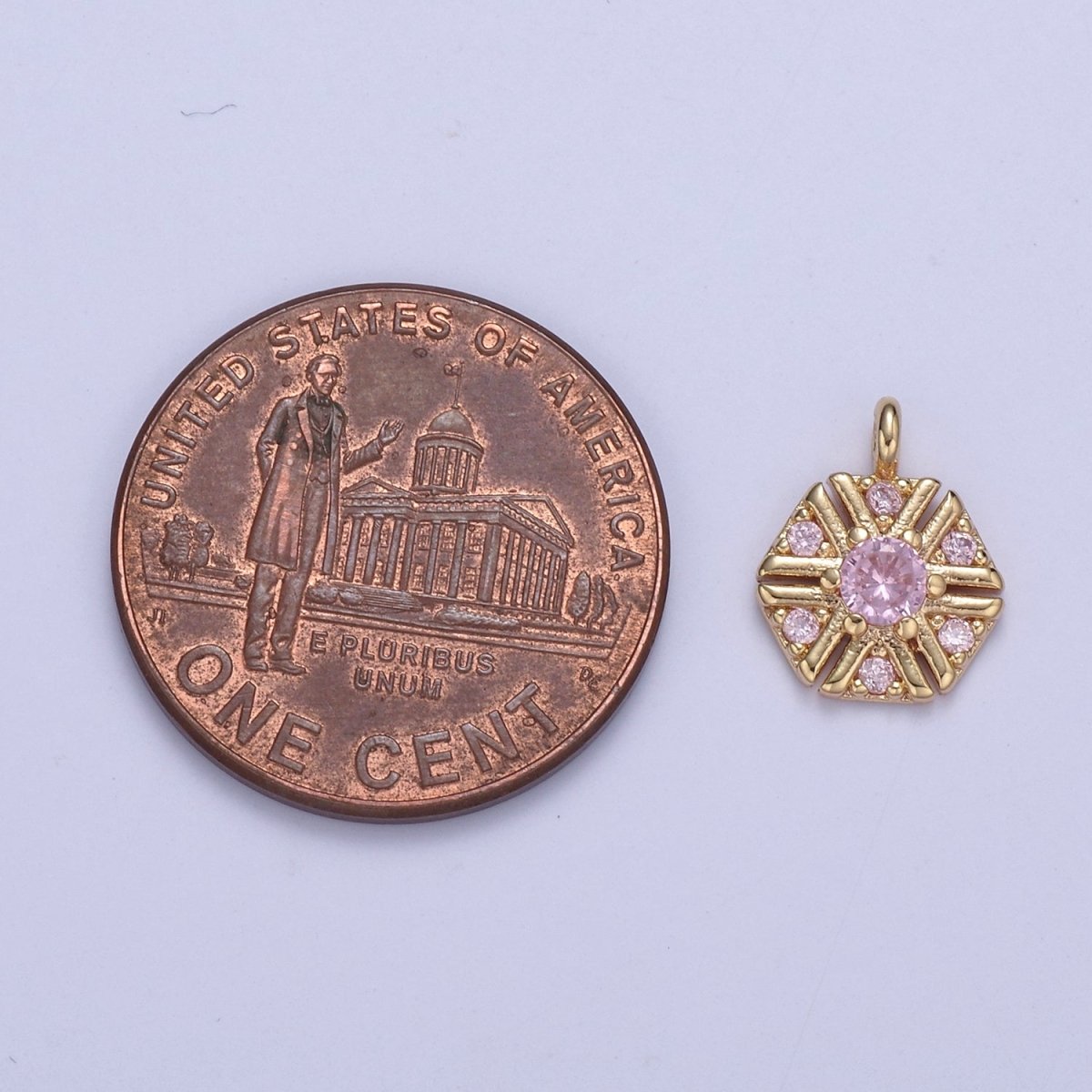 Dainty 16k Gold plated Hexagon Medallion Pendant Gold Pink CZ Charm Necklace Gold Geometric Necklace Celestial Jewelry Charm N-425 - DLUXCA