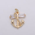 Dainty 18K Gold Fill Anchor Charm Baguette Nautical Charm for Necklace Earring Bracelet Sailor Charm 11x11mm E-571 - DLUXCA