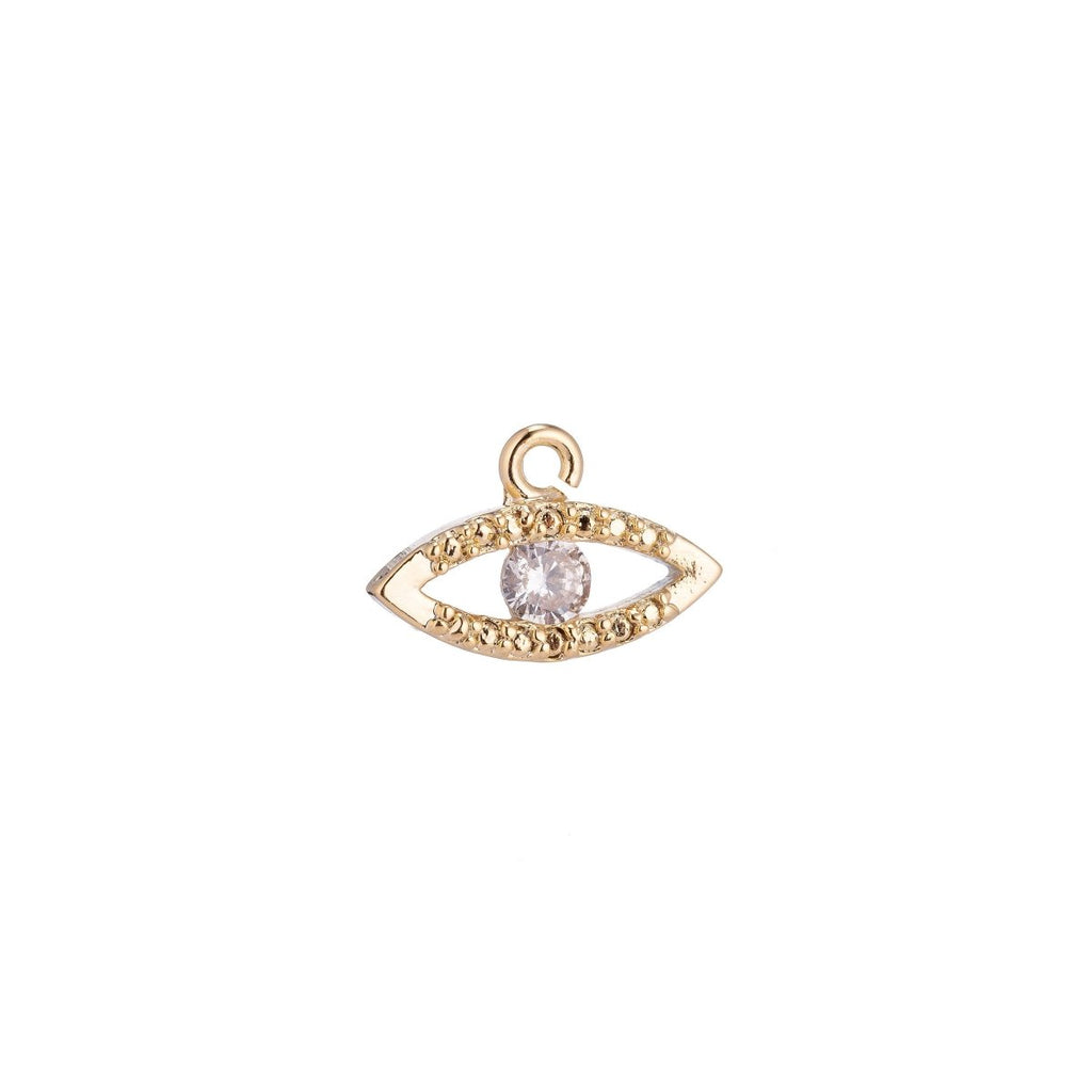 Dainty 18k Gold Fill Evil Eye Charm Protection Necklace Micro Pave CZ Cubic Zirconia Tiny White Evil Eye Pendant Style Earring Bracelet C-083 - DLUXCA