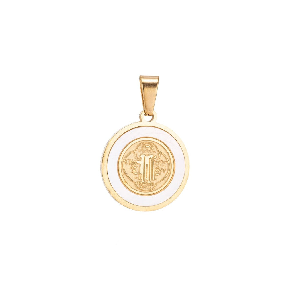 Dainty 18k Gold Fill Saint Benito St Catholic Faith Praying White Sea Shell Religious Necklace Pendant Charm Findings for Jewelry Making J-423 - DLUXCA