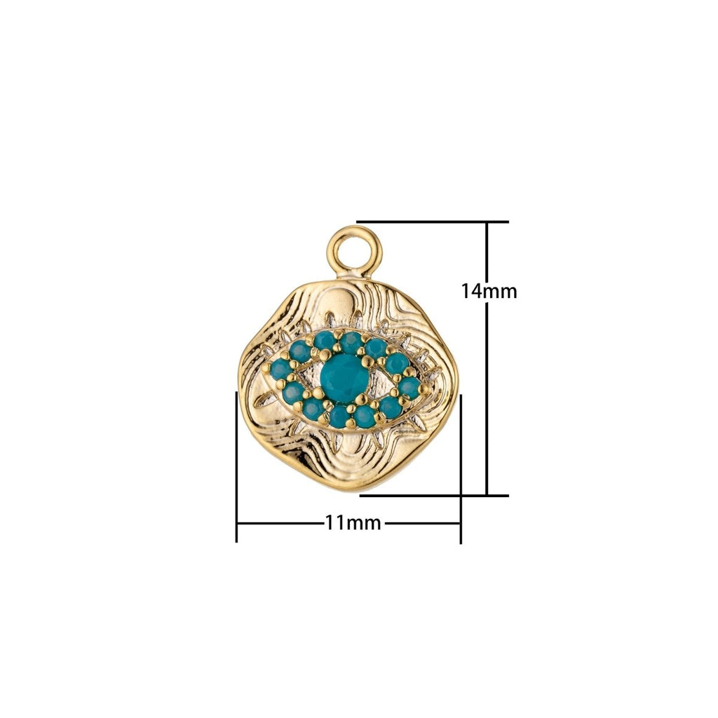 Dainty 18k Gold plated Coin Charm Evil Eye Charm for Bracelet Necklace Pendant Earring Jewelry Making Turquoise Greek Eye Texture Charm E-467 - DLUXCA