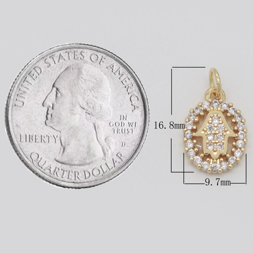 Dainty 18k Gold plated Hamsa Hand / Evil Eye / Star Charm Micro Pave Mini Medallion Pendant for bracelet necklace earring Minimalist Jewelry M-750 - M-752