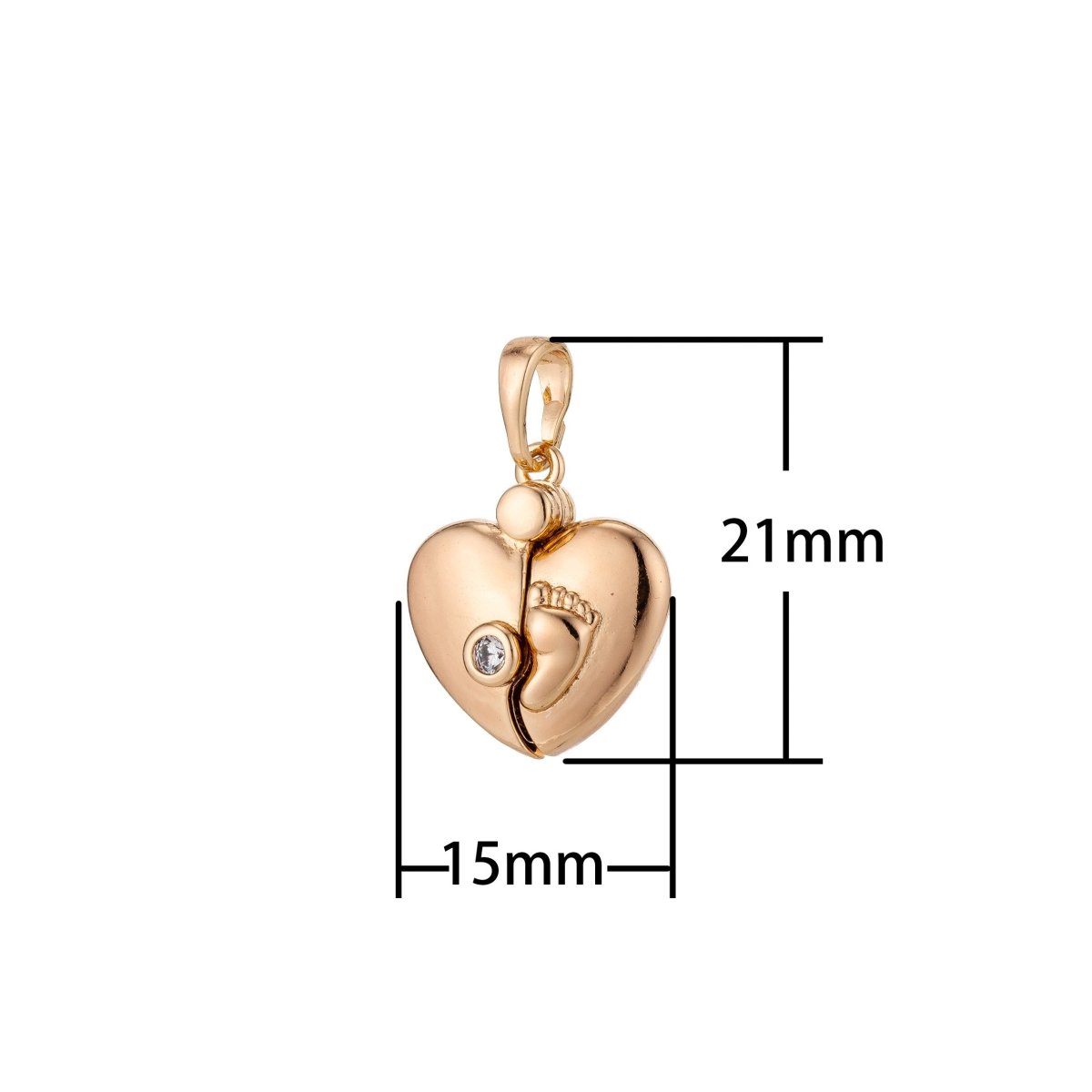Dainty 18K Gold plated Hearts charm with Baby Foot print charm for Necklace Bracelet Earring Making H-816 - DLUXCA
