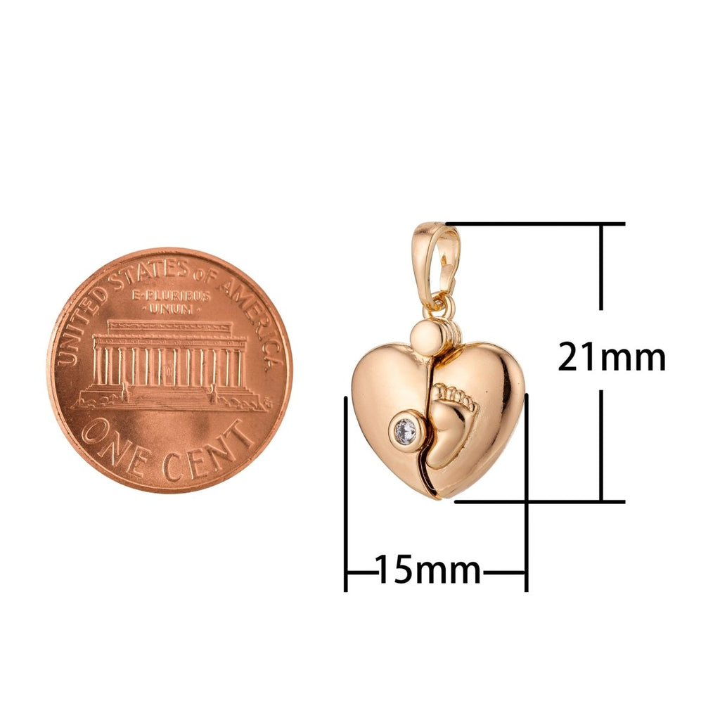 Dainty 18K Gold plated Hearts charm with Baby Foot print charm for Necklace Bracelet Earring Making H-816 - DLUXCA