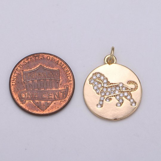 Dainty 18k Gold plated Leo Coin Medallion Charm for Bracelet Necklace Pendant Lion Wild Animal Findings for Jewelry Making,E-099 - DLUXCA
