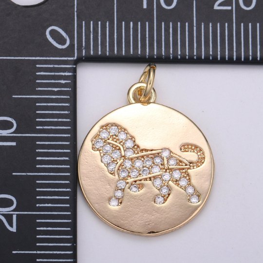 Dainty 18k Gold plated Leo Coin Medallion Charm for Bracelet Necklace Pendant Lion Wild Animal Findings for Jewelry Making,E-099 - DLUXCA