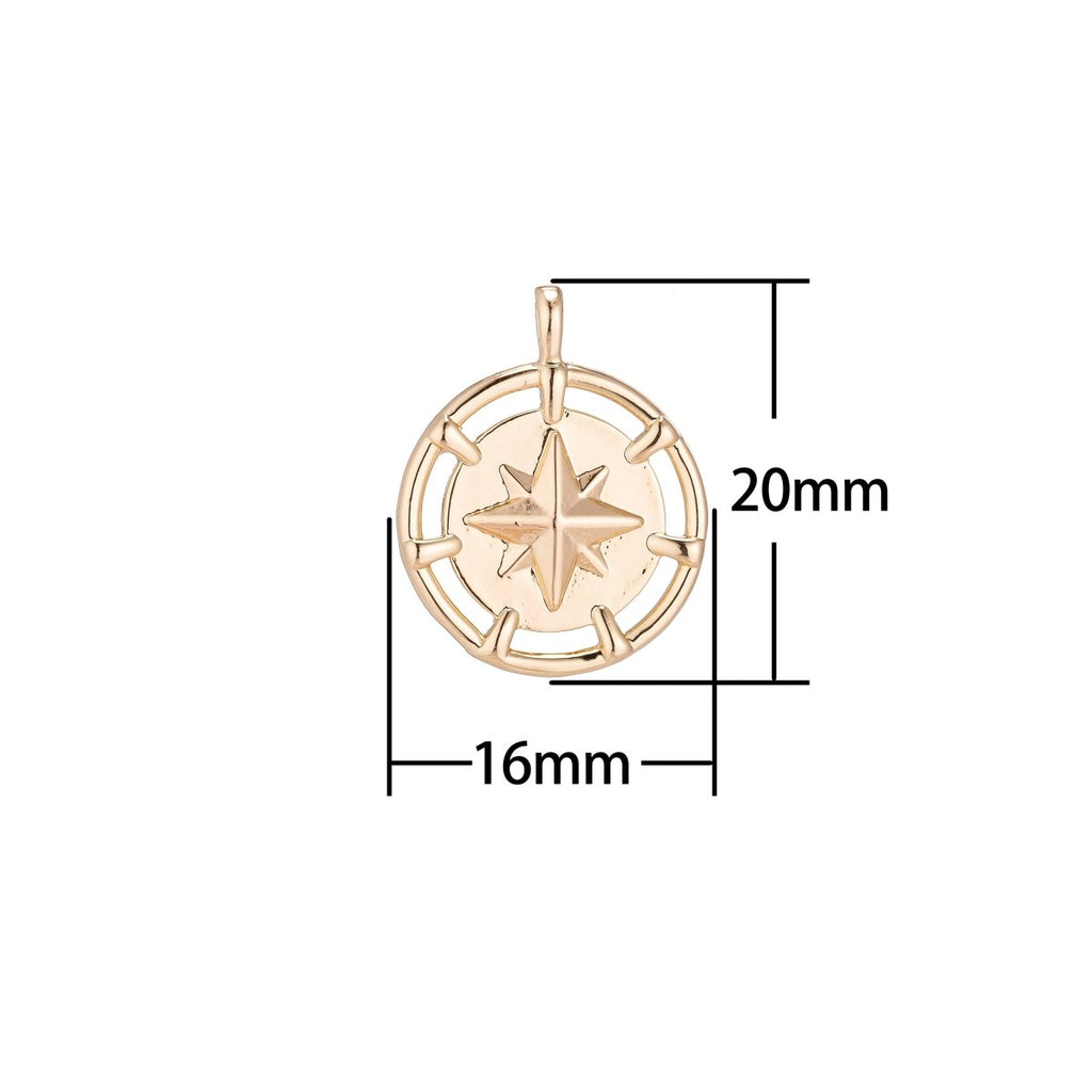 Dainty 18k Gold plated North Star Charm Starry Twinkle Starburst Coin Pendant for Layer Necklace Earring Bracelet Jewelry Making Supplies C-079 - DLUXCA
