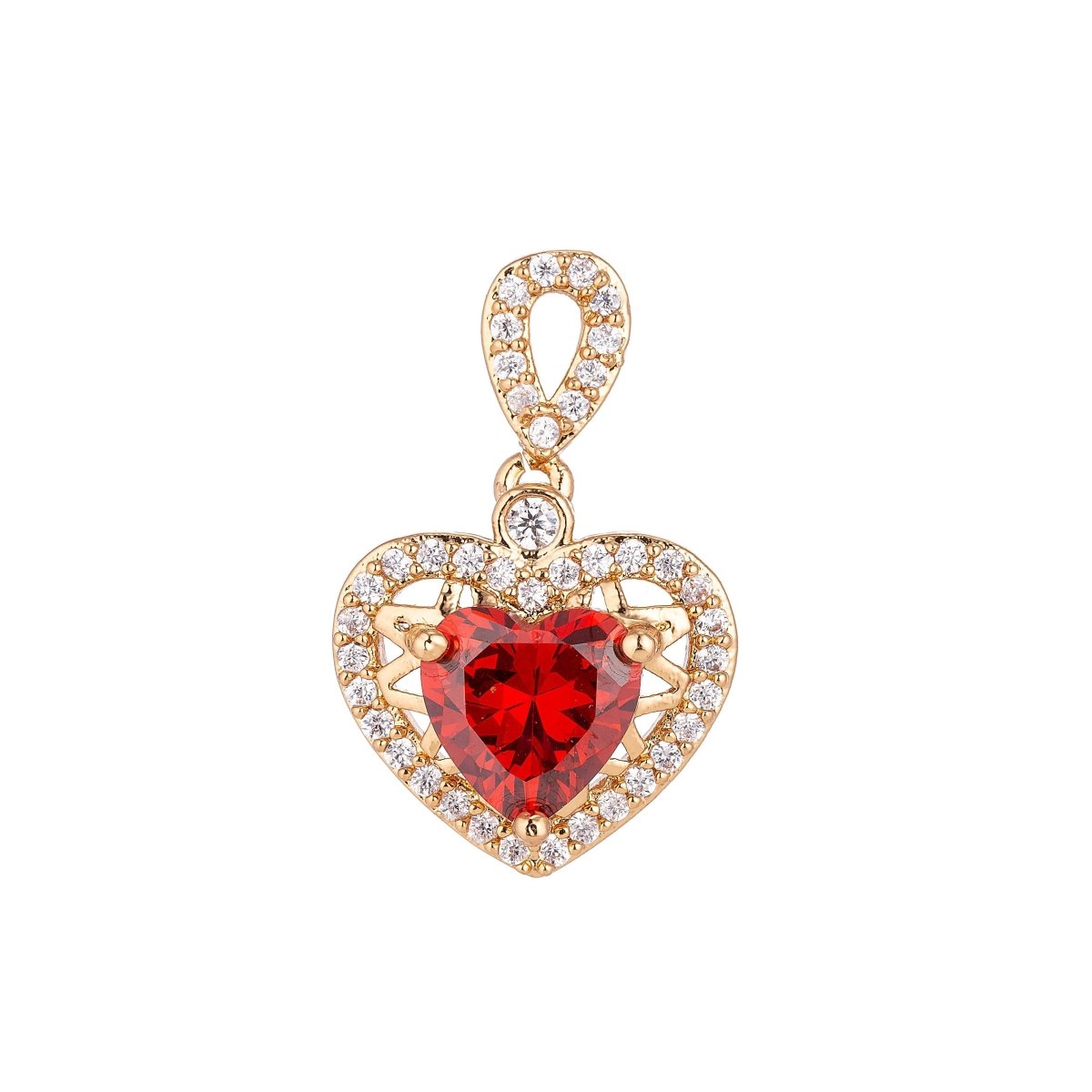 Dainty 18k Gold plated Red Emerald Heart Love Charm Pendant Classic Love Heart Cut Cubic Zircon Gemstone Necklace for Jewelry Making Valentines Day H-238 - DLUXCA
